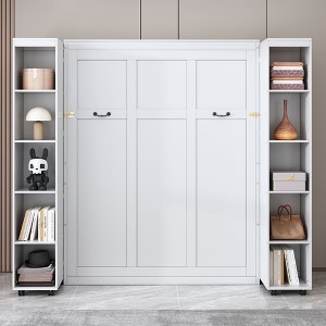 TIRAMISUBEST Queen Size Murphy Bed with Storage Cabinets on Wheels, Luxurious Folding Wall Bed Frame - 1 of 4