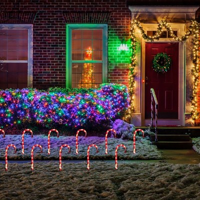 Festive Red and White Lighted Candy Cane Pathway Markers Set of 10