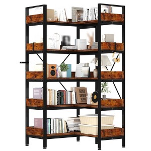 5 Tier Tall Bookshelf, L-Shaped Reversible Wooden Corner Bookcase, Freestanding Open Display Rack with Metal Frame & Adjustable Feet for Living Room - 1 of 4