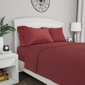Hastings Home Twin Size Brushed Microfiber 3 Piece Embossed Checkered Bed Sheet and Linen Set with Stain Resistant Fitted and Flat Sheets - Burgundy - 1 of 4