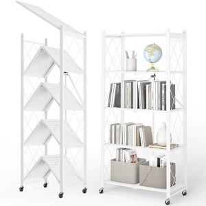 HONGGE Foldable Storage Shelves with Wheels, Heavy Duty Metal Shelving, No Assembly Organizer Wire Shelf Rack for Garage Kitchen, Pantry - 1 of 4
