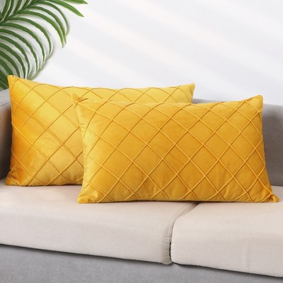 Yellow Velvet Geometric Textured Pillow Covers 12" x 20"