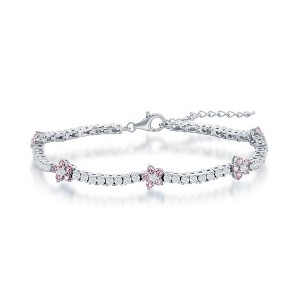 Bella Silver Sterling Silver Flower CZ Tennis Bracelet - Pink CZ - Pink - 7+1 Inch - 1 of 2