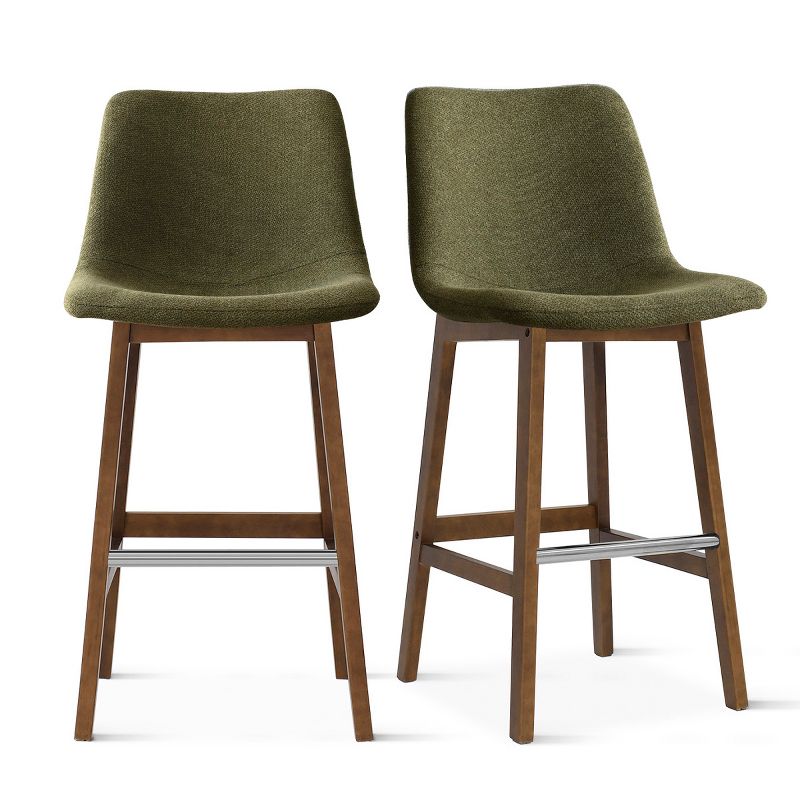 South Upholstered Bar Stool Set Of 2,Fabric Upholstered Barstools with Solid Wood Legs And Stainless Steel Footrest-The Pop Maison, 2 of 10