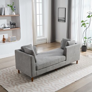 GDFStudio Carter Modern Chenille Upholstered Double-Sided 77.95'' Chaise Lounge with Rubberwood Legs and Throw Pillows - 1 of 4