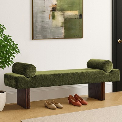 Upholstered Entryway Bench with Cushion, Accent Seating for Bedroom, Modern End of Bed  Bench with Bolster Pillows-Tanpinhause