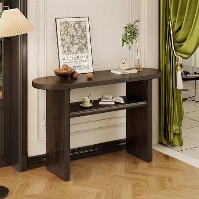 Modern Console Table, Elegant Minimalist Console Table With Rounded Edges And 2-Tier Open Storage Shelf, Display Shelf For Home Entryway Living Room