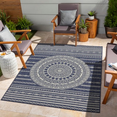 Lyngins Indoor/Outdoor Rug, Border Area Rug for Living Room, Durable Polypropylene, Kid/Pet-Friendly Patio Rug, Stain-Resistant Living Room Rug