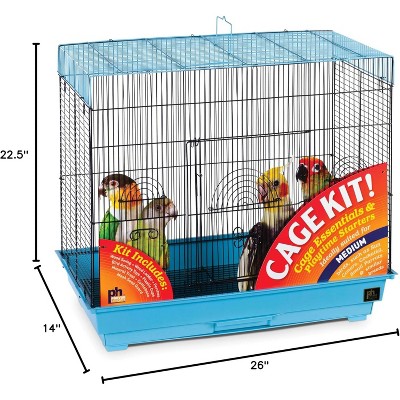 Blue and Black Small Bird Flight Cage Kit with Accessories