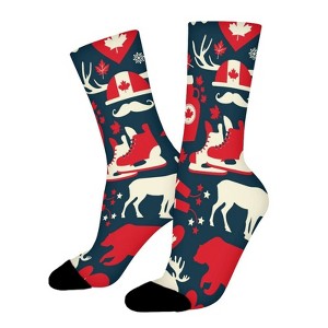Moose And Canadian Flag Women Printed Crew Socks Funny Funky Socks Soft Polyester Novelty Gifts for Artists Men - 1 of 1