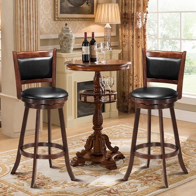 Espresso Swivel Bar Stool with Leather Cushion and Wood Frame