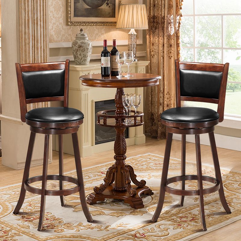 Costway Set of 2 29'' Swivel Bar Height Stool Wood Dining Chair Upholstered Seat Panel Back Espresso, 2 of 11