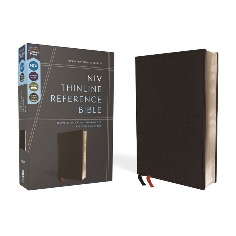 NIV, Thinline Reference Bible, Premium Bonded Leather, Black, Red Letter Edition, Comfort Print - by  Zondervan (Leather Bound), 1 of 2