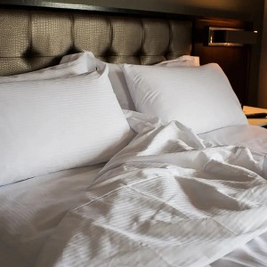 T-250 White Blended 10 MM Satin Stripe Bed Sheets By Rifz Textiles - 1 of 4