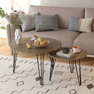 27.56'' Round Nesting Coffee Table Set of 2, Circular Nesting End Table Set, Round Wooden Tabletop, and Sturdy Metal Base - 1 of 4