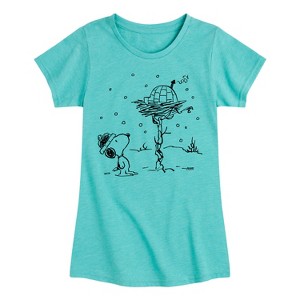 Girls' - Peanuts - Snoopy Woodstock Igloo Fitted Short Sleeve Graphic T-Shirt - 1 of 4