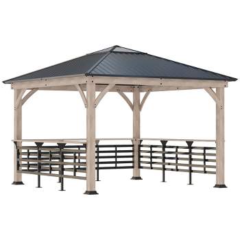 Outsunny 11' x 11' Grill Gazebo Canopy, Hardtop Gazebo with Three Bar Counters, Metal and Acrylic Combined Roof