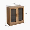 MAYEERTY  Natural Wood Grain Storage Cabinet with Glass Door for Living Room & Bar Area - 4 of 4