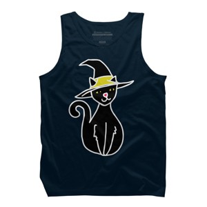 Men's Design By Humans Halloween Witchy Cat By BubbSnugg Tank Top - 1 of 3