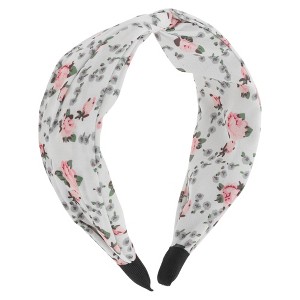 Unique Bargains Women's Wide Tie Floral Headbands White 1 Pc - 1 of 4