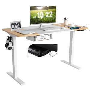 55''x28'' Electric Standing Desk Adjustable Sit to Stand Table w/USB Port White\Natural - 1 of 4