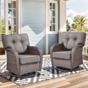 Gymojoy 2 Pieces Outdoor Wicker Swivel Chairs with Cushion - 1 of 4
