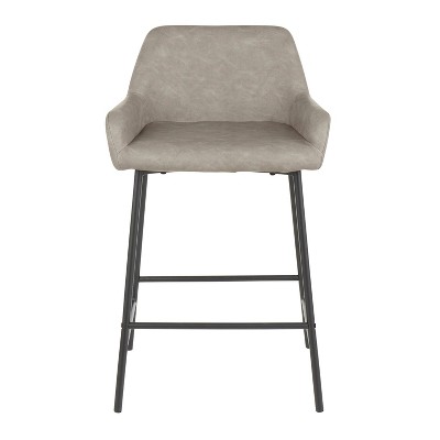 Daniella Industrial Black Metal Frame Counter Stools with Grey Faux Leather - Set of 2