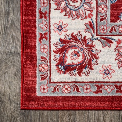 Red and Cream Synthetic Reversible Runner Rug, 4.3" x 36.61"