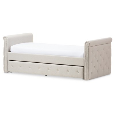 Twin Swanson Modern and Contemporary Fabric Tufted Daybed with Roll-Out Trundle Guest Bed - Baxton Studio