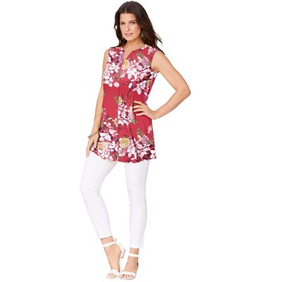 Roaman's Women's Plus Size Sleeveless Floral Big Shirt