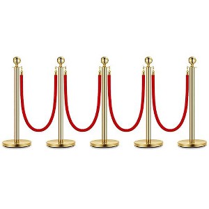 COZONY Metal Fence Posts, U-Channel No-Dig Steel Stakes for Garden Yard Farm, Heavy Duty Outdoor Fencing,Two Packs,3 Poles with 2 Red Velvet Ropes - 1 of 4
