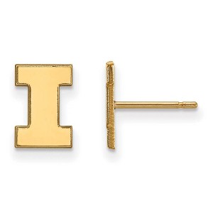 Black Bow Jewelry 14k Yellow Gold Plated Sterling Silver Illinois Fighting Illini NCAA Post Earrings - 1 of 3