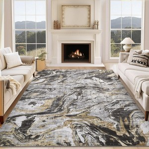 Area Rug, Home Decor Modern Abstract Washable Rug - Stain Resistant Non-Slip Low Pile Foldable Carpet for Living Room Bedroom Dining Room - 1 of 4