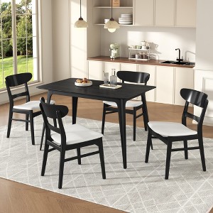 KWPZQEB 5-Piece Dining Table Set, Solid Wood Kitchen Table with 4 Upholstered Chairs, Mid-Century Modern Table & Chair Set for Dining Room - 1 of 4