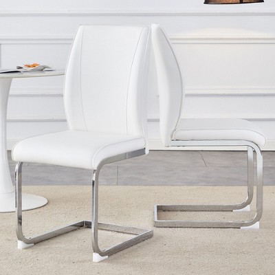 NicBex PU Leather Dining Chairs Set of 2,Upholstered Armless Kitchen Chair with High Back and Arched Metal Legs for Dining Room,Kitchen