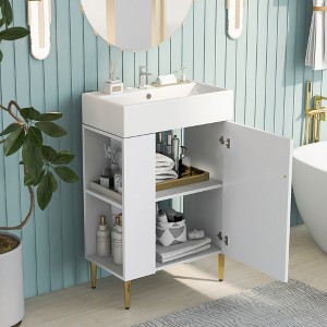 KWPZQEB 21.6" Bathroom vanity with Sink, Small Bathroom Vanity with Side Storage, Narrow Depth Vanities with Door & Shelf for Small Space, Bathroom - 1 of 4