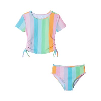Andy & Evan  Toddler  Rainbow Print Textured Short Sleeve Rash Guard Set