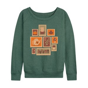 Women's - Instant Message - Fall Stamp Cluster Lightweight French Terry Wide Neck Long Sleeve Shirt - 1 of 4