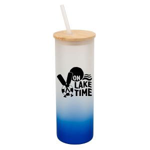 Elanze Designs On Lake Time Summer Vibes Wrap-Around Design 25 Ounce Frosted Gradient Glass On-The-Go Coffee Travel Skinny Tumbler Mug Cup, Bamboo Lid - 1 of 1