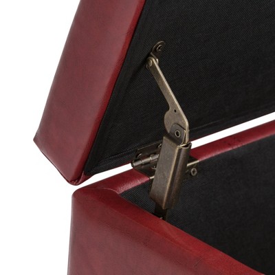 Radicchio Red Faux Leather Rectangular Storage Ottoman Bench