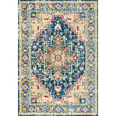 Bohemian Blue and Beige Medallion 5x8 Synthetic Area Rug