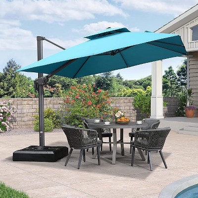 PURPLE LEAF Cantilever Outdoor Umbrella with Base Large Patio Hanging Double Top Square Offset Umbrella 360° Rotation