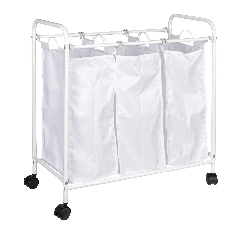 Photos - Laundry Basket / Hamper Household Essentials Rolling Triple Laundry Sorter White: Steel Frame, 244L Capacity, Laundry Basket with Wheels