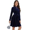 BLUEMING Womens Velvet Cocktail Dress Vintage Long Sleeve Babydoll V Neck A Line Wedding Guest Mini Dress - 4 of 4