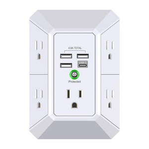Itopfox Wall Charger with Surge Protection, 5 Outlet Extender and 4 USB Ports (4.8A Total) 3-Sided Power Strip for Home, Travel, Office - 1 of 4