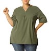 Agnes Orinda Women's Plus Size Casual Solid V Neck 1/2 Sleeves Pleated Blouses - 2 of 4
