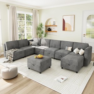 ODK 87.4" Chenille Reversible Sectional Sofa, Comfy Sectional Sleeper Sofa Couch with Chaise, U-Shape Modular Couch with Storage Seats, Grey - 1 of 4