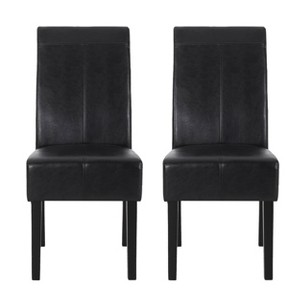 Christopher Knight Home Set of 2 Pertica Faux Leather Upholstered T Stitch Dining Chairs Midnight Black/Espresso - 1 of 4