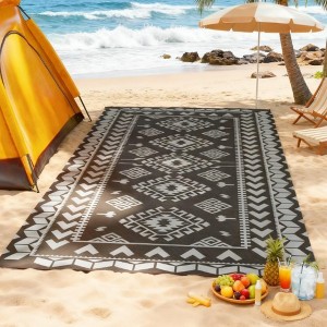 NAYSAYE 9' x 18' Reversible Outdoor Patio Rug Portable Camping Area Mat Waterproof for Backyard Porch Picnic, Black and Gray - 1 of 4