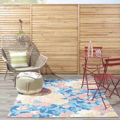 Handmade Blue Floral Synthetic 5' x 7' Rectangular Rug